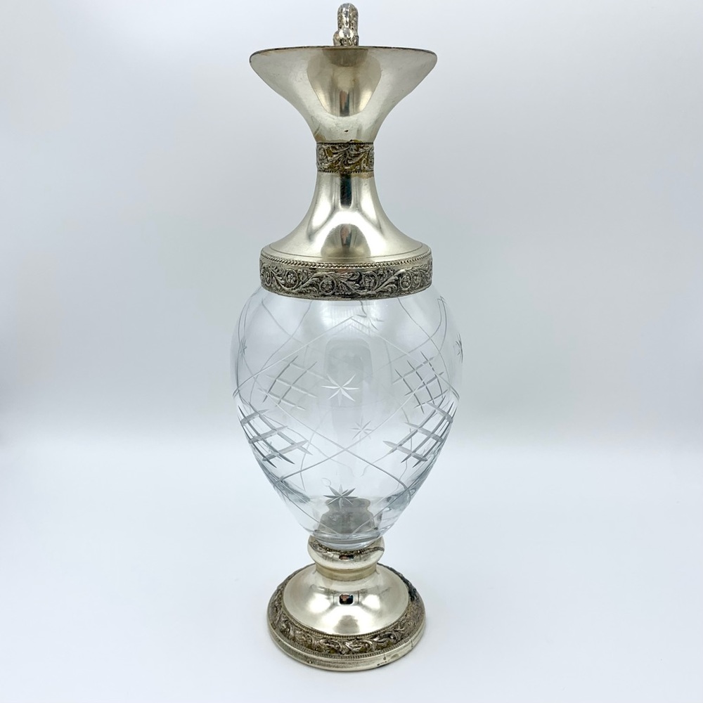 Vintage Italian Silver Plated Crystal Ewer Dragon Victorian Decanter, 12 Glasses - Picture 6 of 15